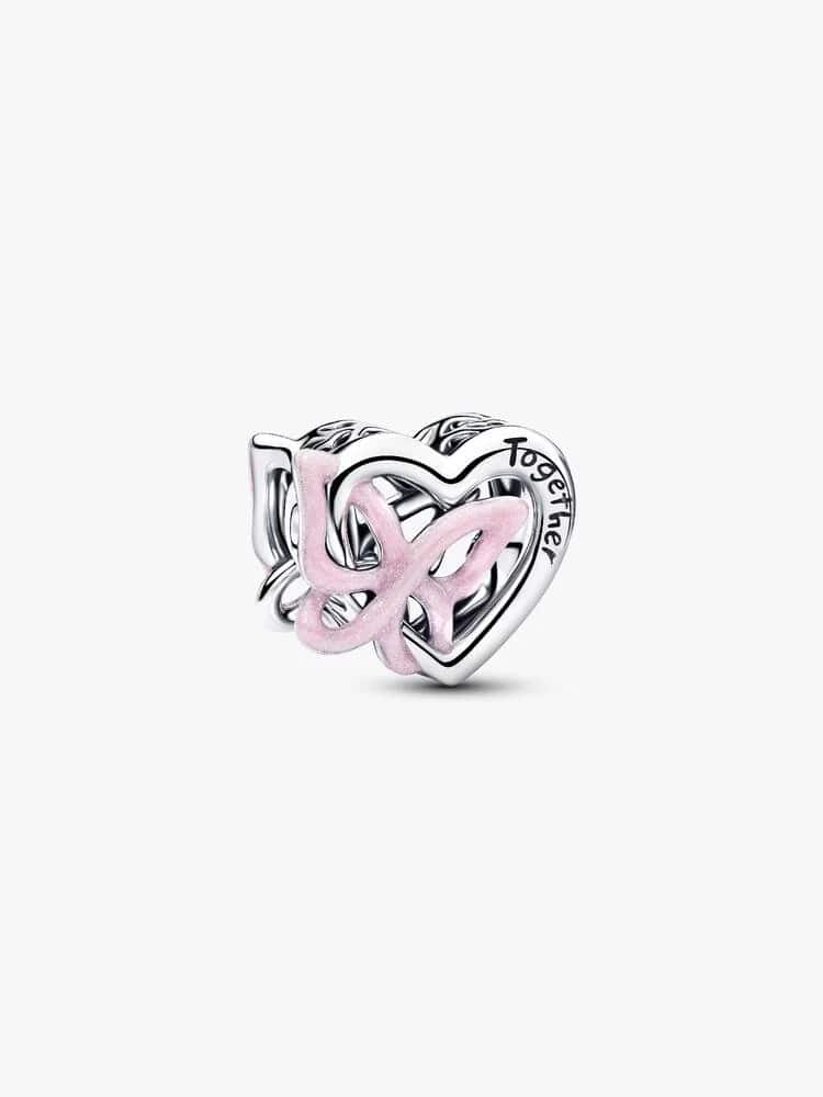 Heart and butterfly sterling silver charm with gli