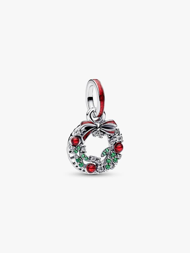 Holiday wreath sterling silver double dangle with 