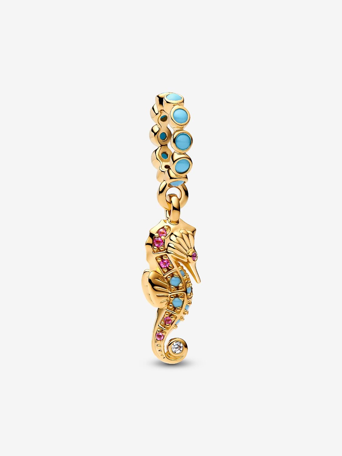 Seahorse 14k gold-plated dangle with clear cubic zirconia, capri blue crystal and phlox pink crystal