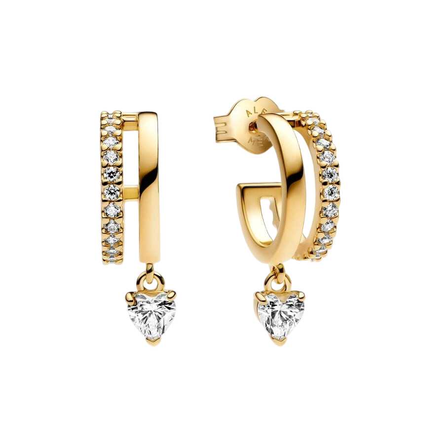Heart 14k gold-plated hoop earrings with clear cub