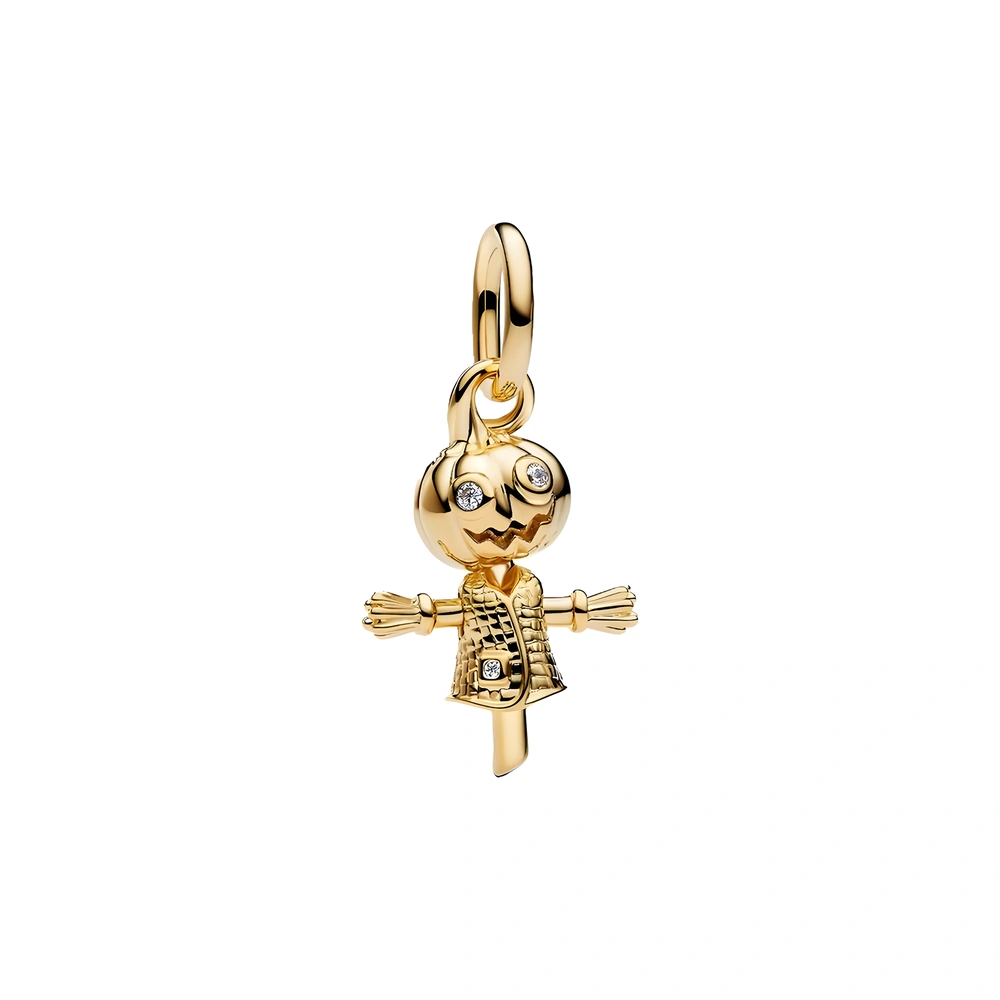 Pumpkin scarecrow 14k gold-plated dangle with clear cubic zirconia