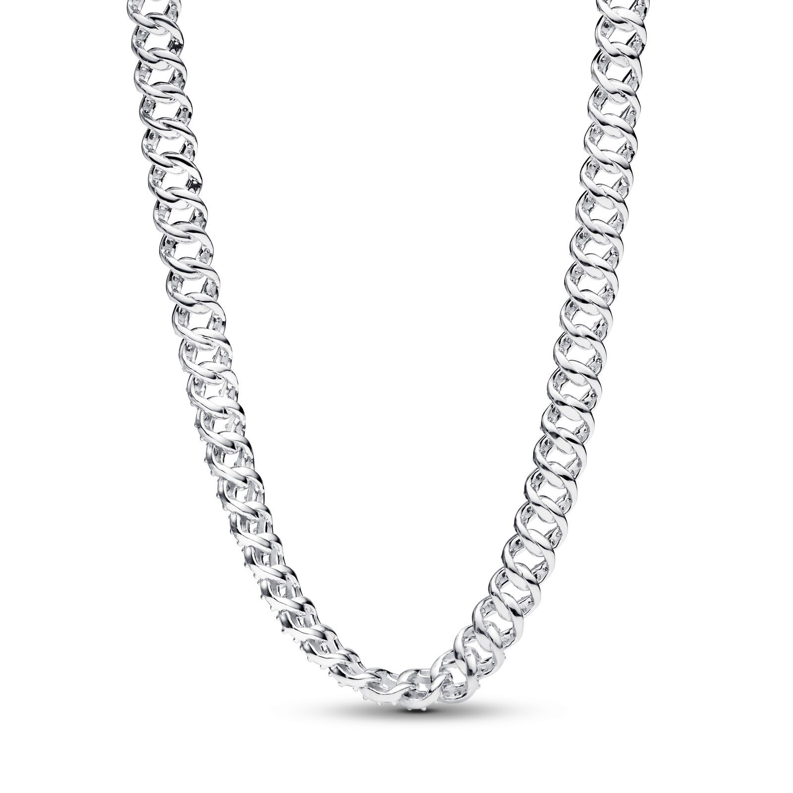 Cuban chain sterling silver necklace with clear cu