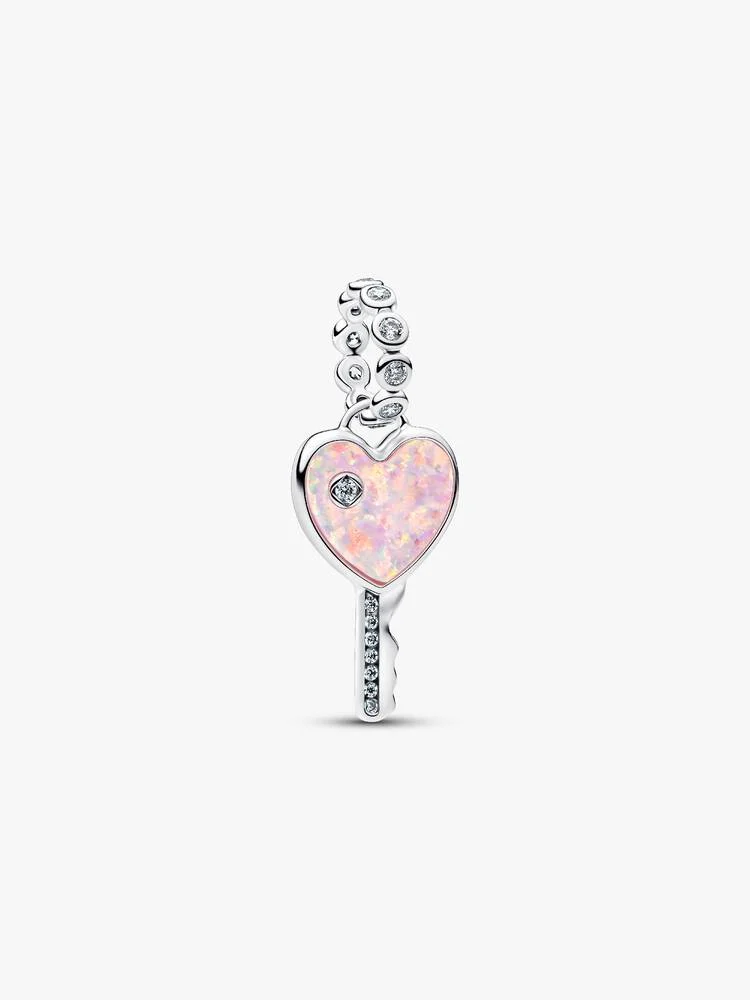 Heart key sterling silver dangle with clear cubic 