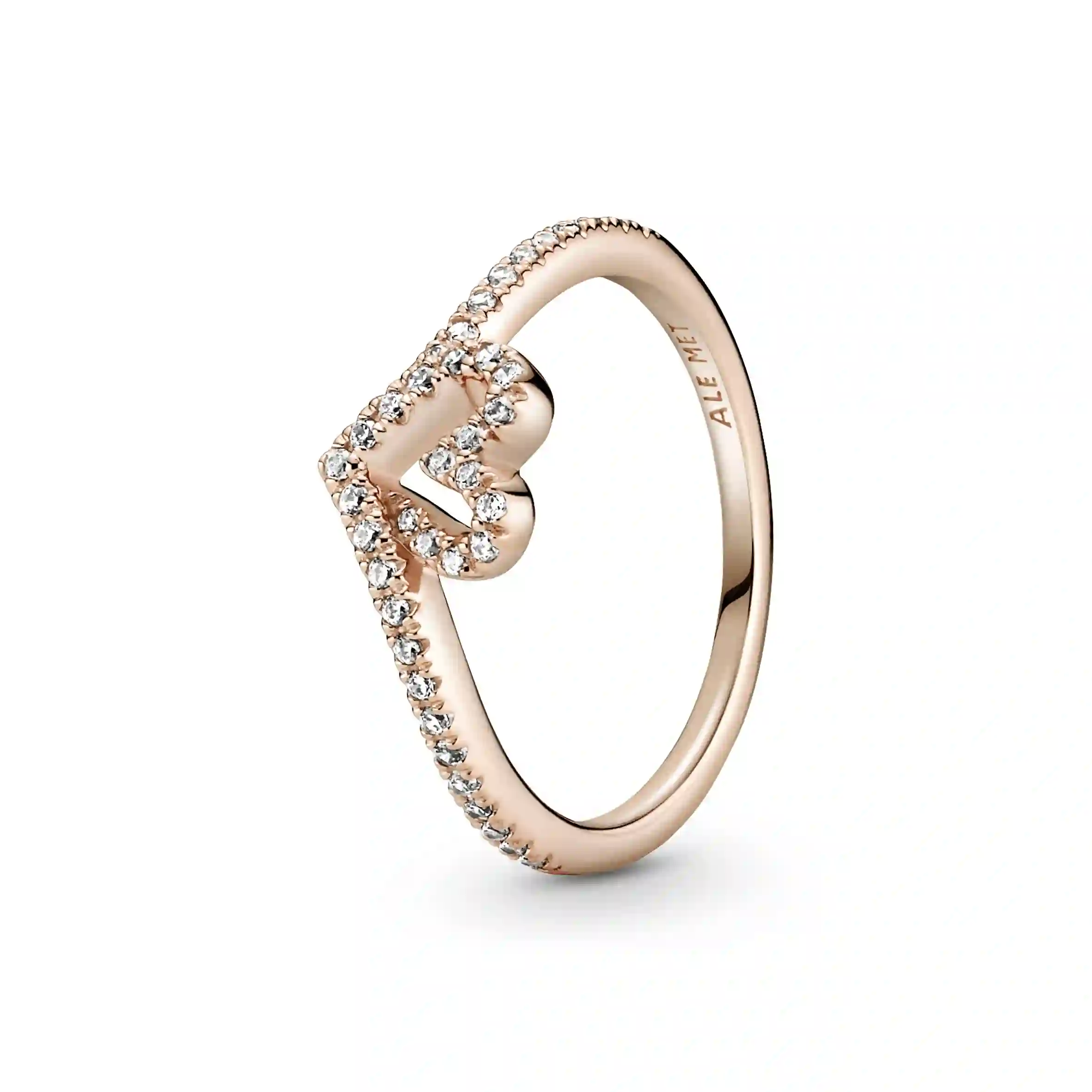 Heart and wishbone 14k rose gold-plated ring with 