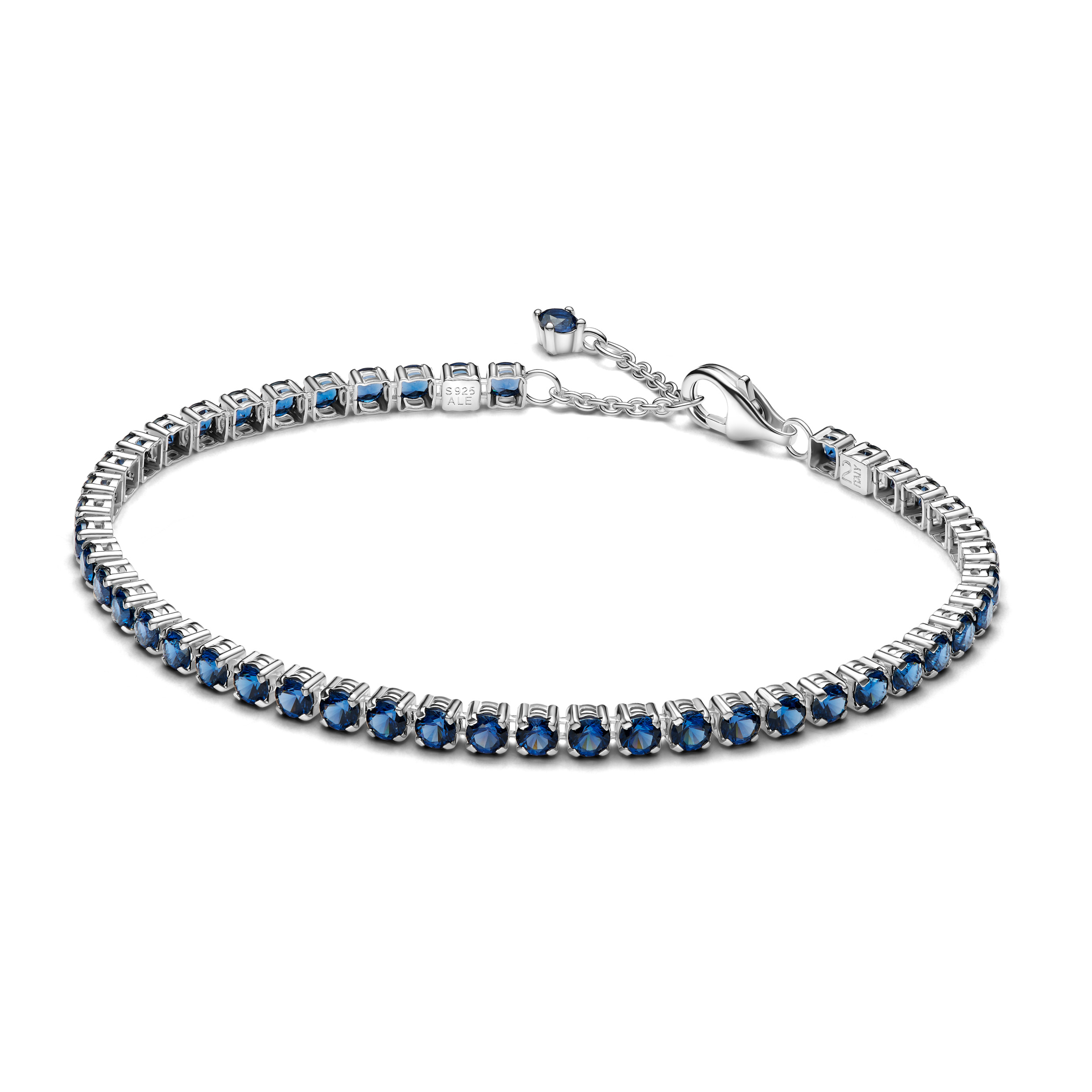 Sterling silver tennis bracelet with royal blue cr