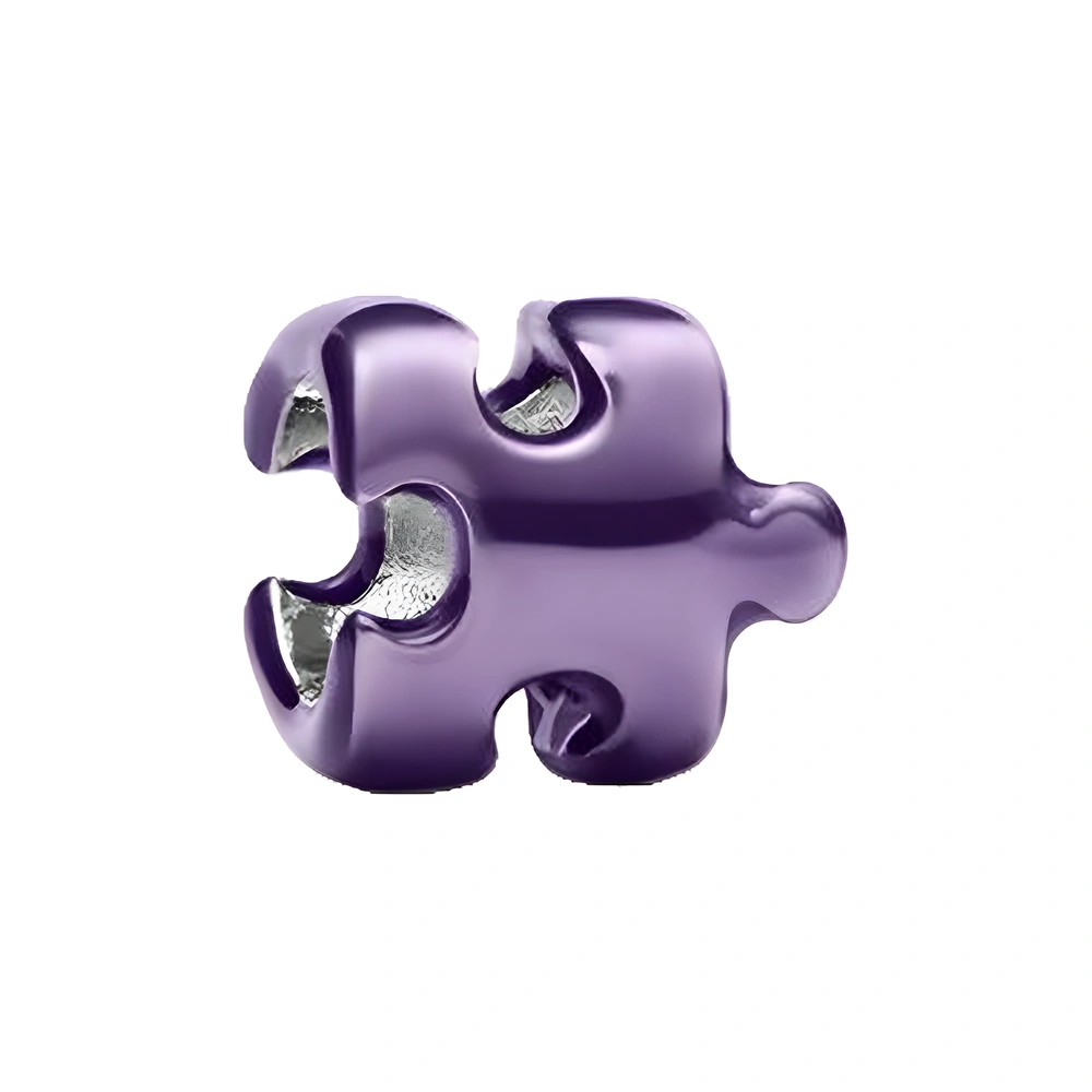 Puzzle sterling silver mini charm with purple enamel