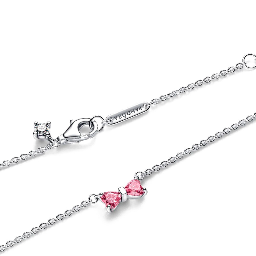 Bow sterling silver collier with fancy pink and cl