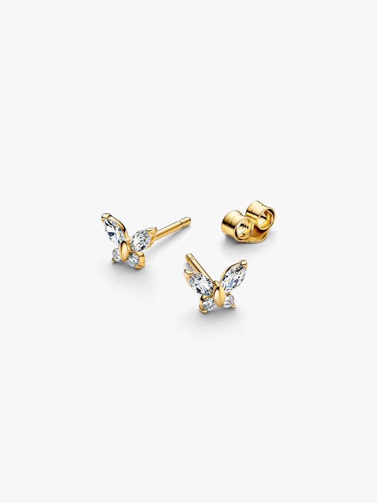 Butterfly 14k gold-plated stud earrings with clear cubic zirconia