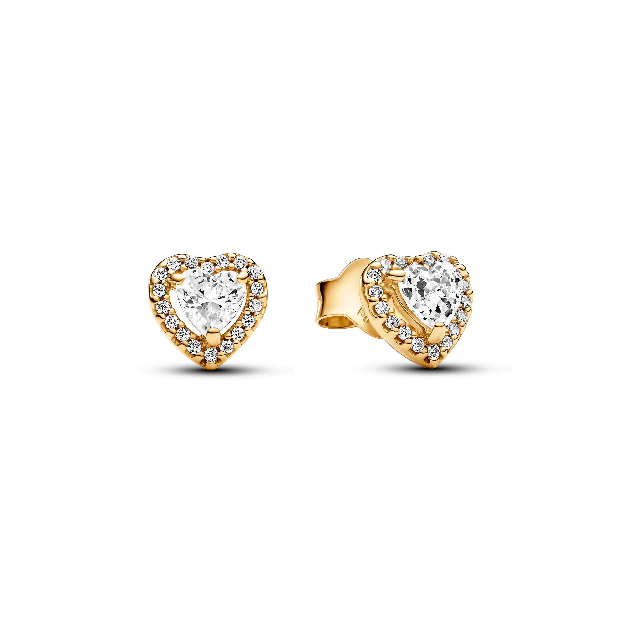 Heart 14k gold-plated stud earrings with clear cub