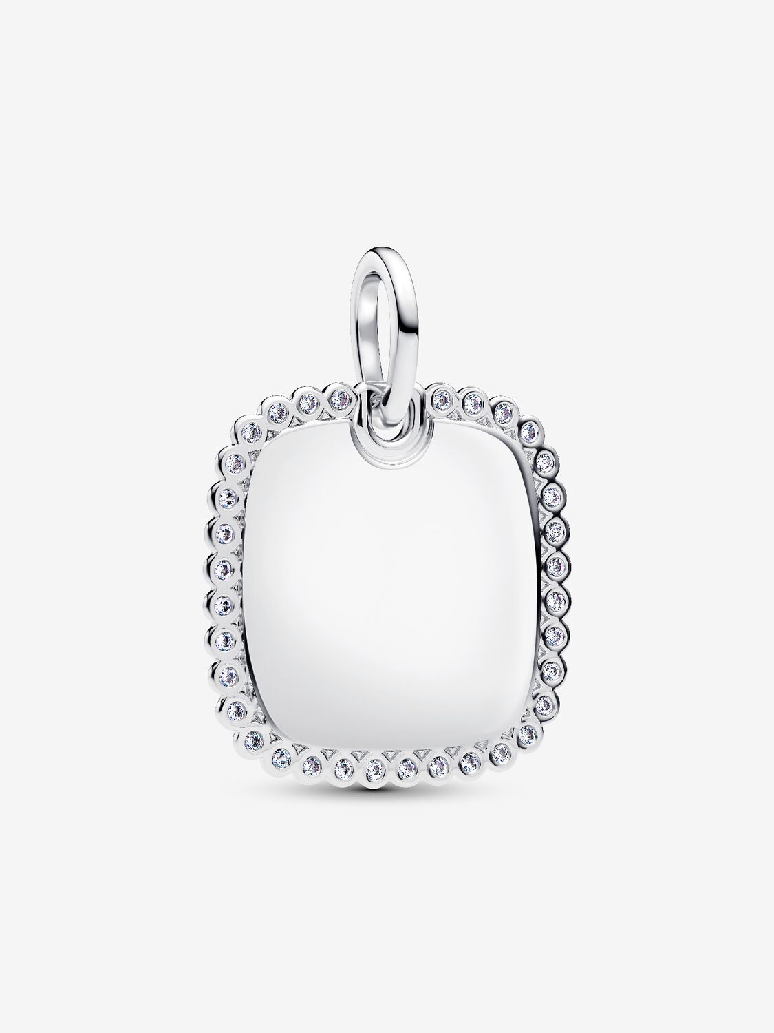 Engravable square sterling silver pendant with cle