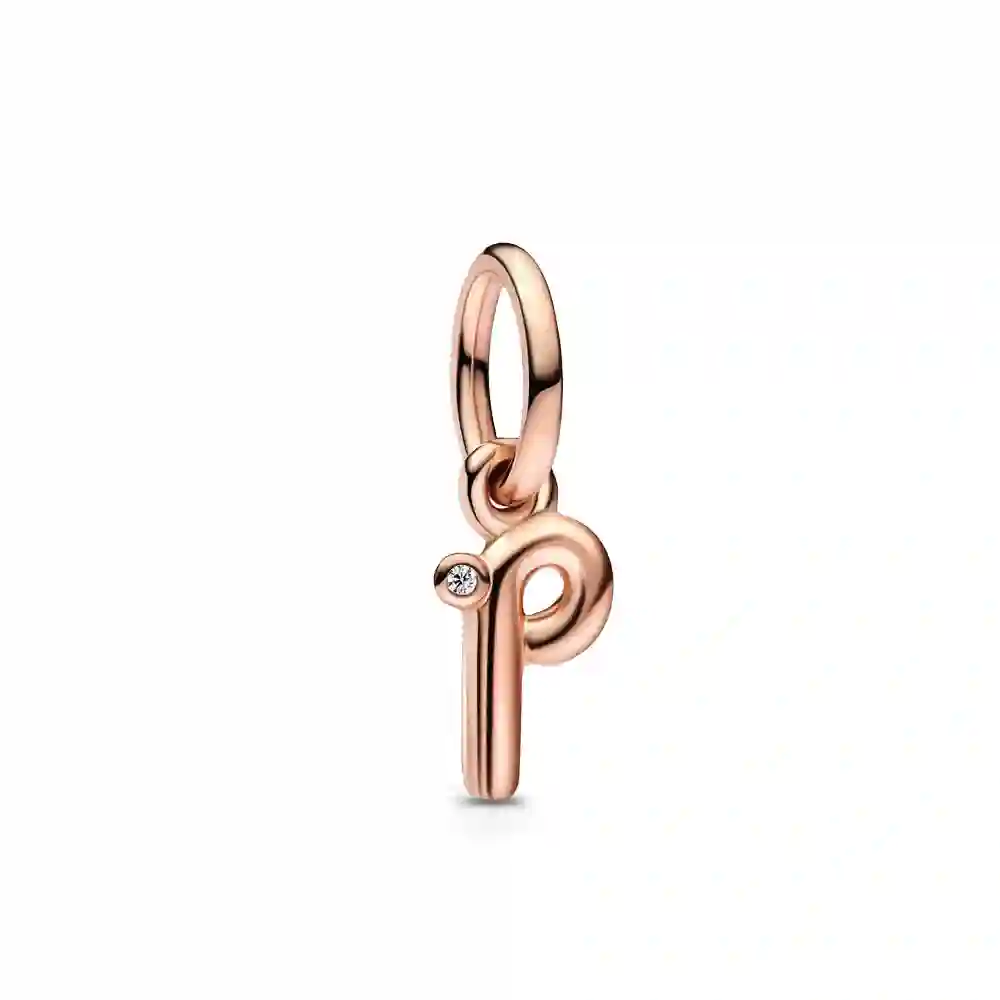 Letter p 14k rose gold-plated dangle with clear cubic zirconia