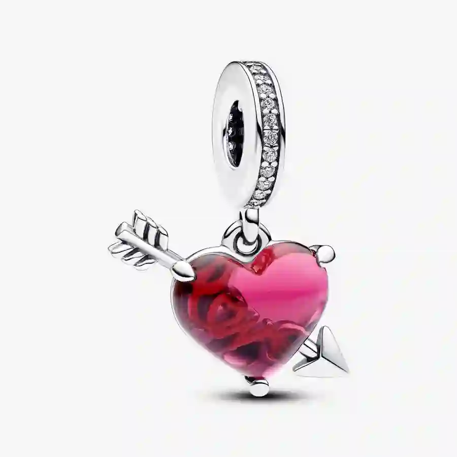 Heart and arrow sterling silver dangle with clear 