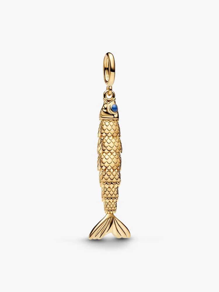 Articulated fish 14k gold-plated dangle with blue 