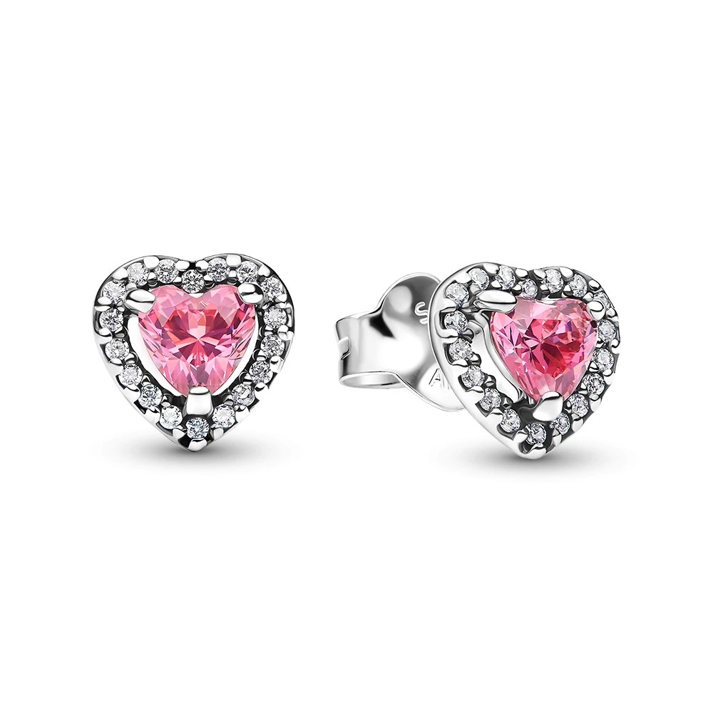 Heart sterling silver stud earrings with fancy pin