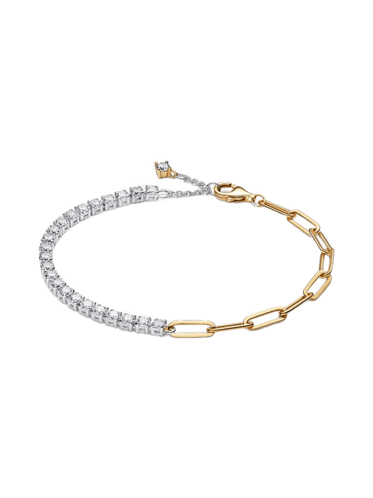 Sterling silver and 14k gold-plated bracelet with clear cubic zirconia