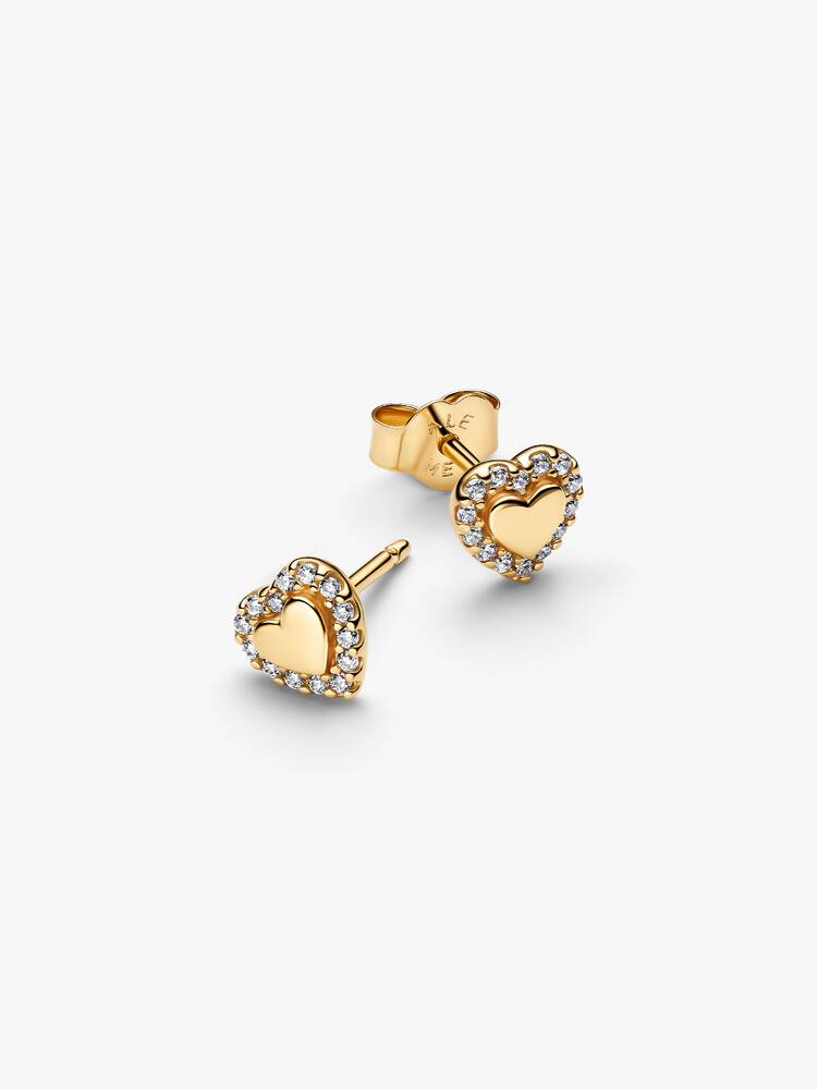 Heart 14k gold-plated stud earrings with clear cubic zirconia