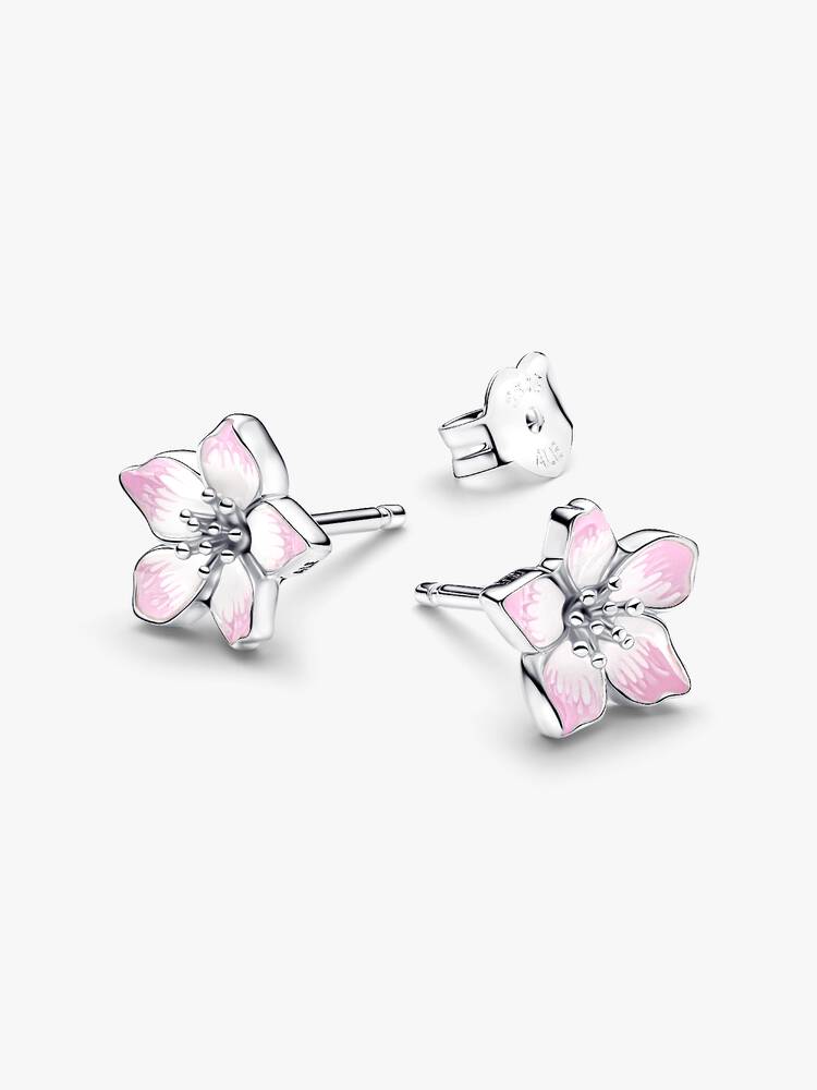 Cherry blossom sterling silver stud earrings with 