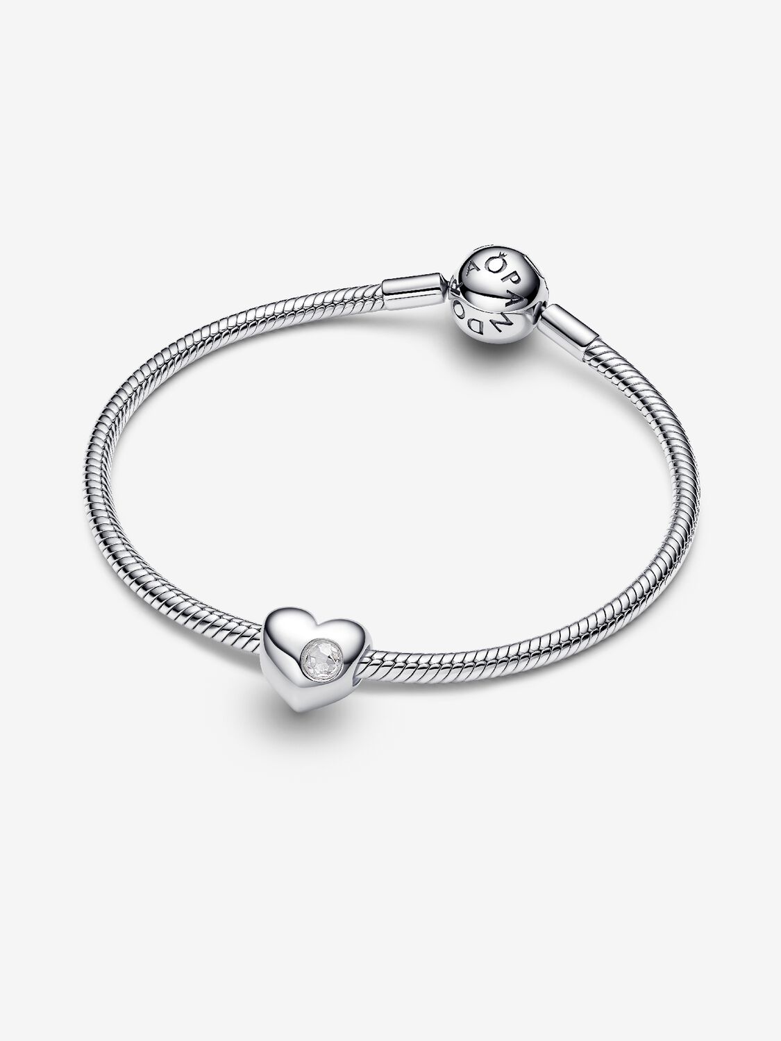 Engravable heart sterling silver charm with clear 