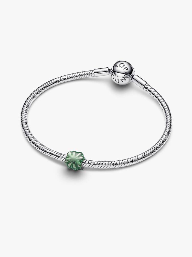 Clover sterling silver mini charm with green enamel
