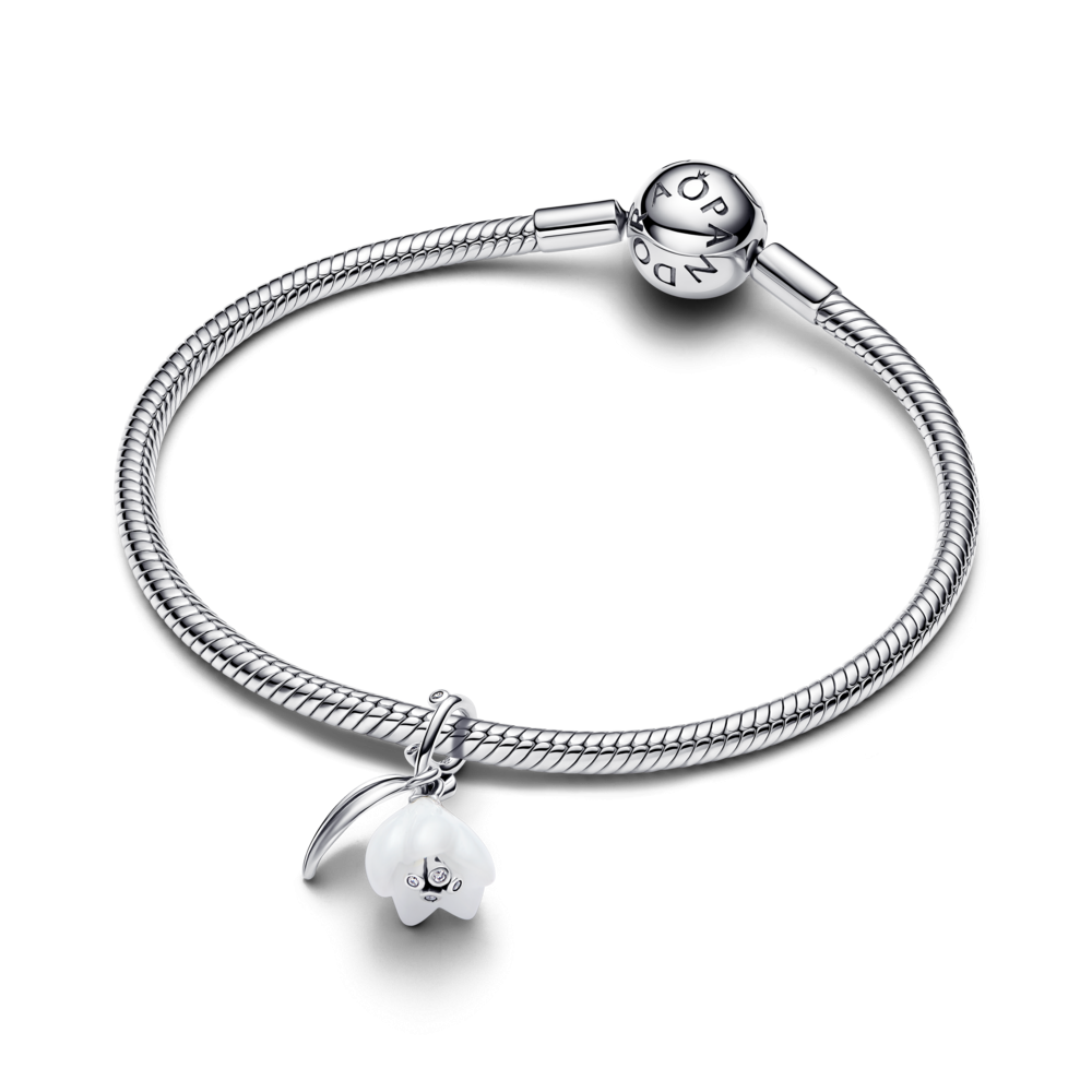 Snowdrop flower sterling silver dangle with clear 