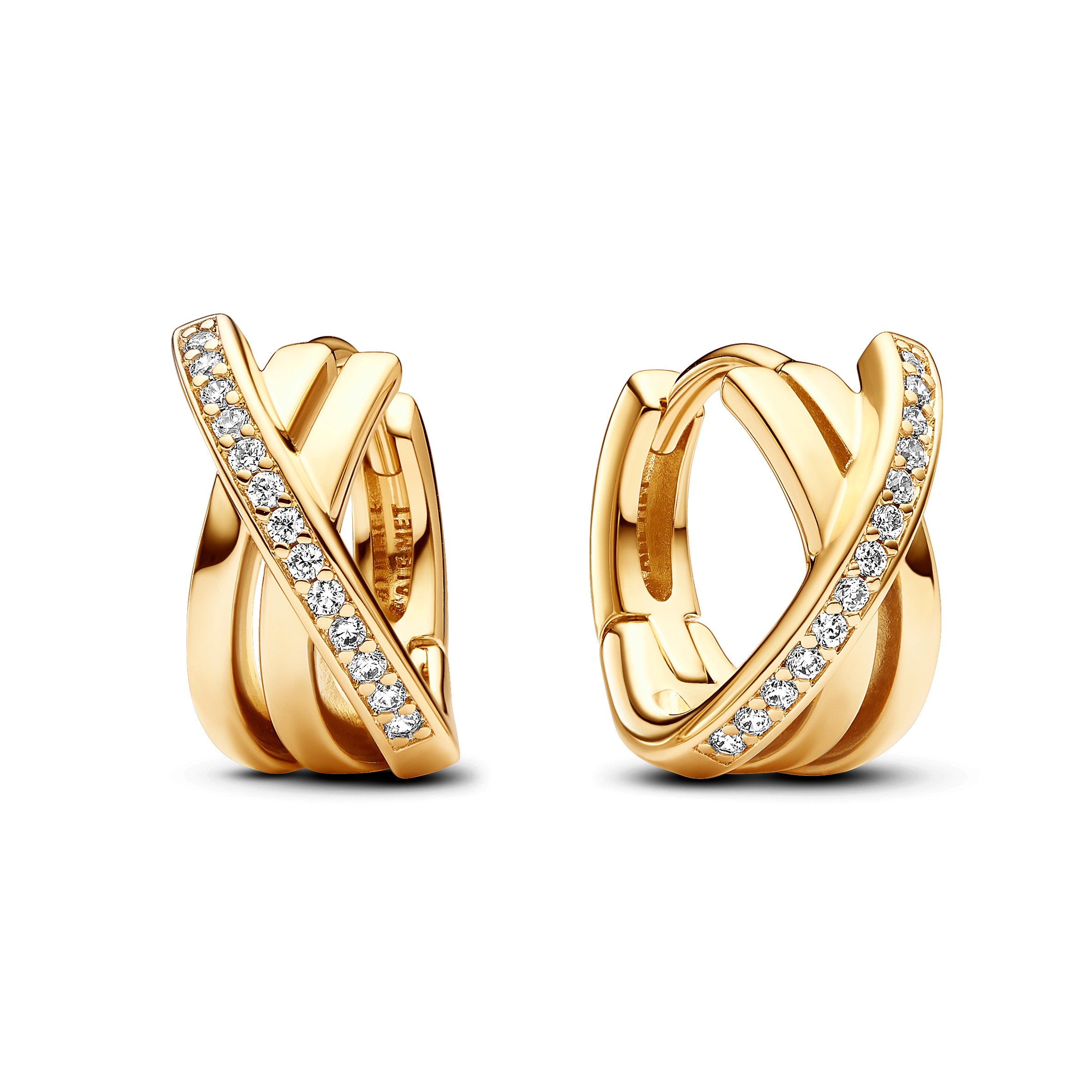 14k Gold-plated hoop earrings with clear cubic zir