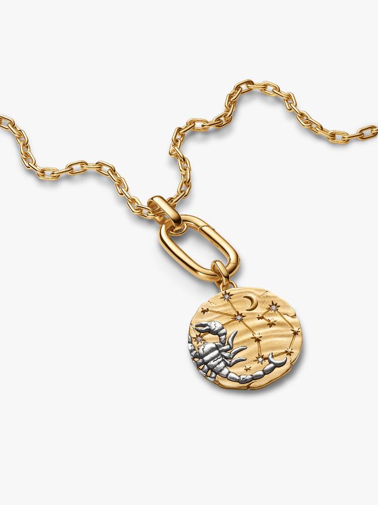 XL Scorpius sterling silver and 14k gold-plated medallion with clear cubic zirconia