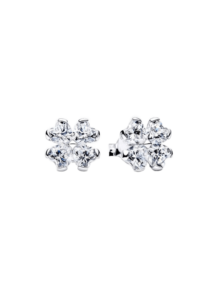 Clover sterling silver stud earrings with clear cu