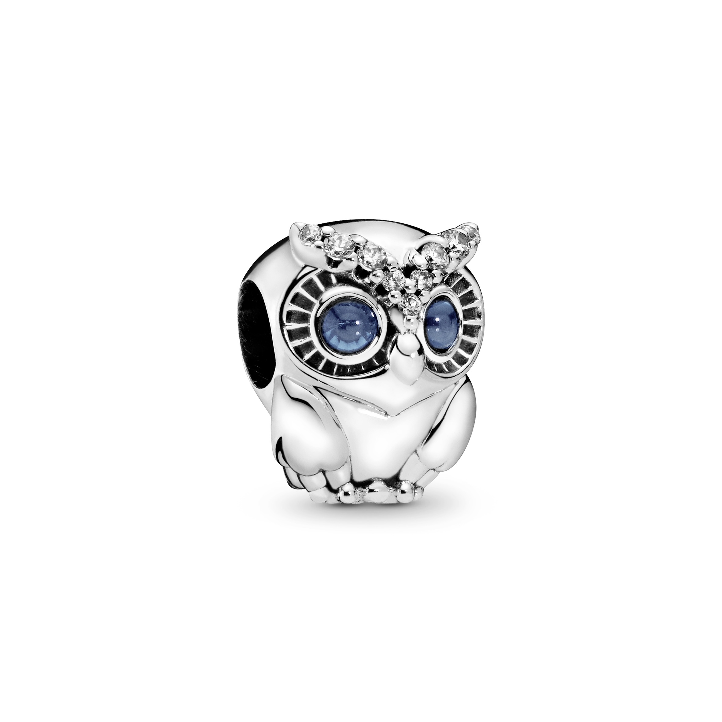 Owl sterling silver charm with bright cobalt blue 