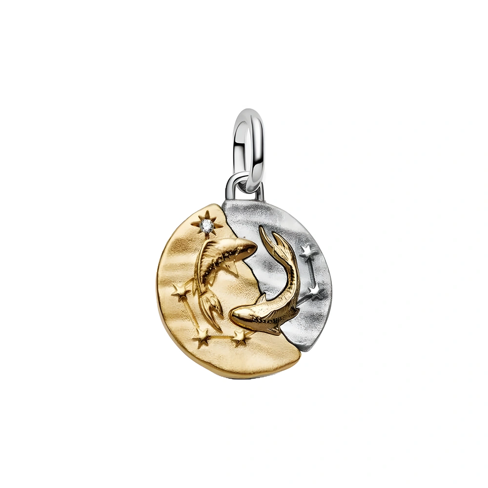 Pisces sterling silver and 14k gold-plated medallion with clear cubic zirconia