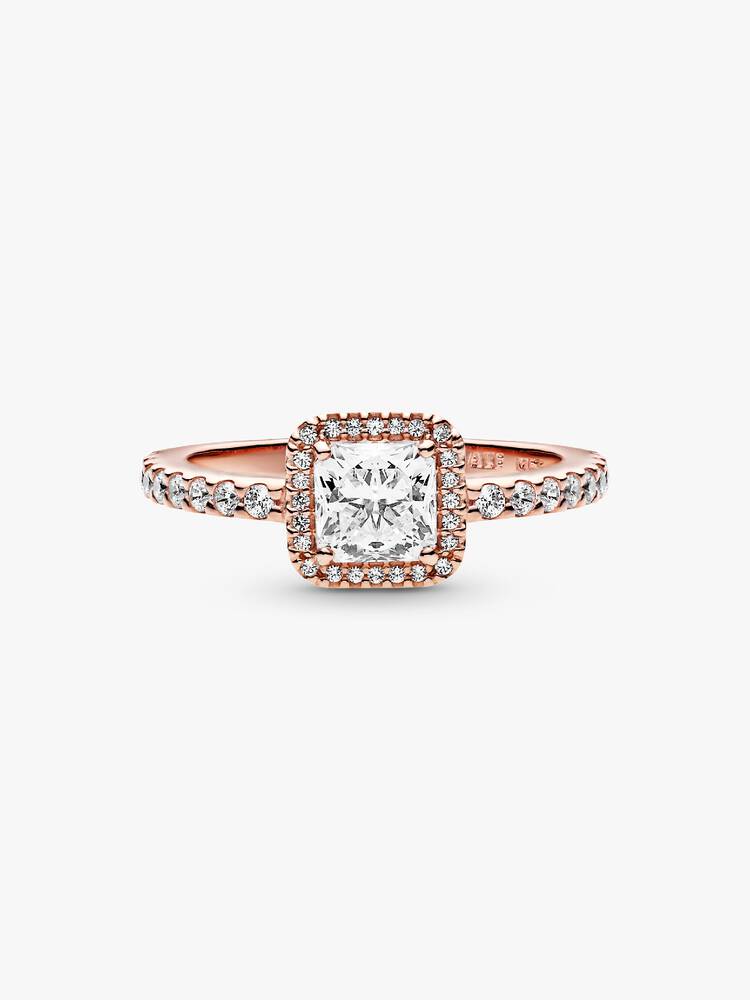 14k Rose gold-plated ring with clear cubic zirconia