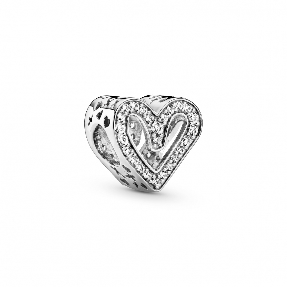 Heart sterling silver charm with clear cubic zirco