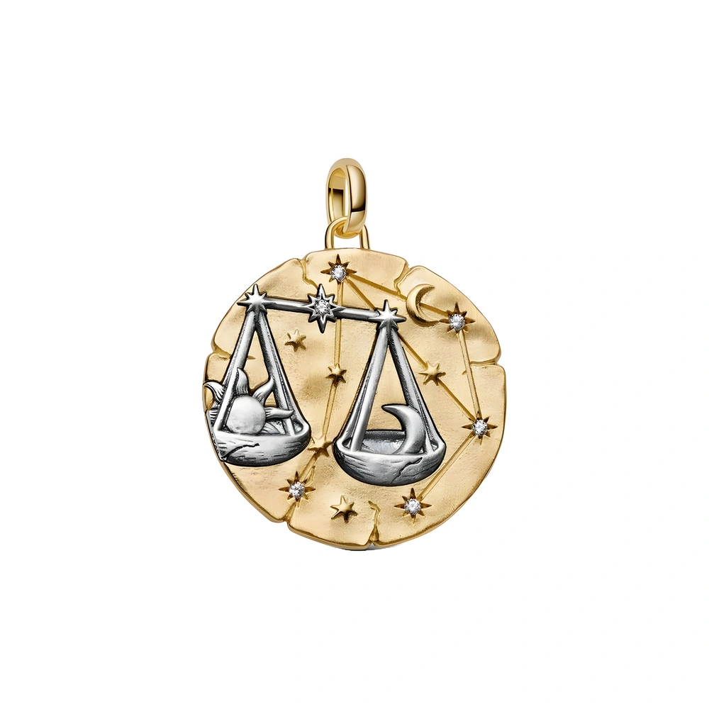 XL Libra sterling silver and 14k gold-plated medallion with clear cubic zirconia