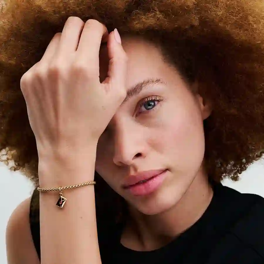 Love envelope 14k gold-plated dangle with red cubi