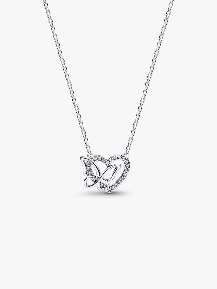Heart and butterfly sterling silver collier with c