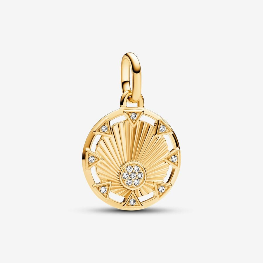 Sun light 14k gold-plated medallion with clear cubic zirconia