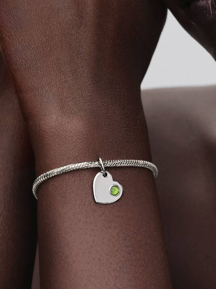 Engravable heart sterling silver dangle with sprin