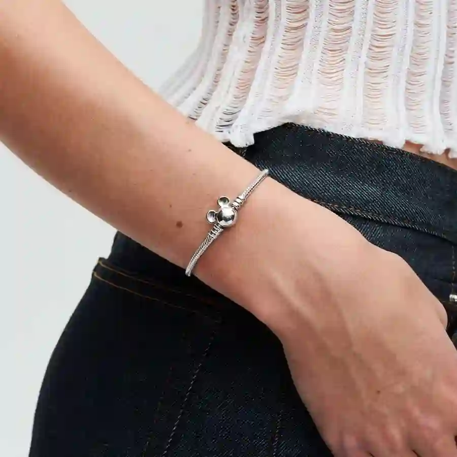 Disney snake chain sterling silver bracelet with Mickey Mouse clasp