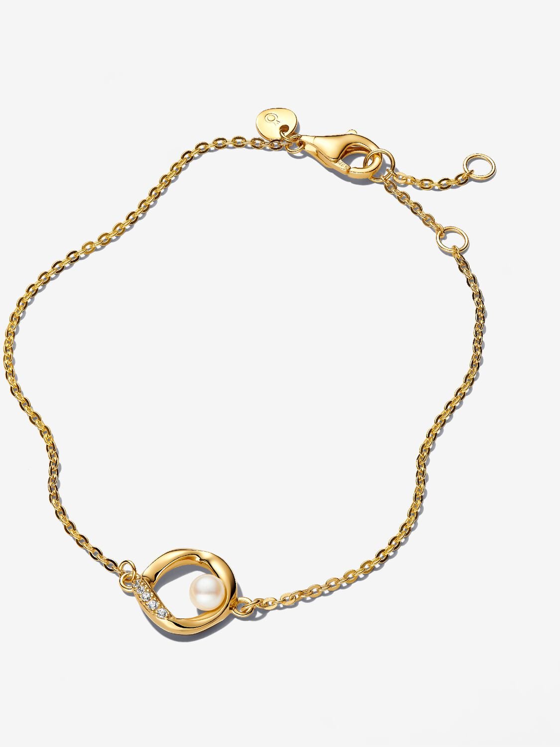 14k gold-plated bracelet with treated white freshwater cultured pearl and clear cubic zirconia