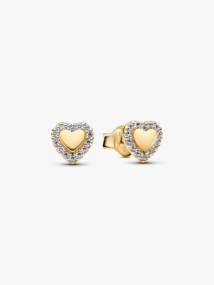 Heart 14k gold-plated stud earrings with clear cubic zirconia