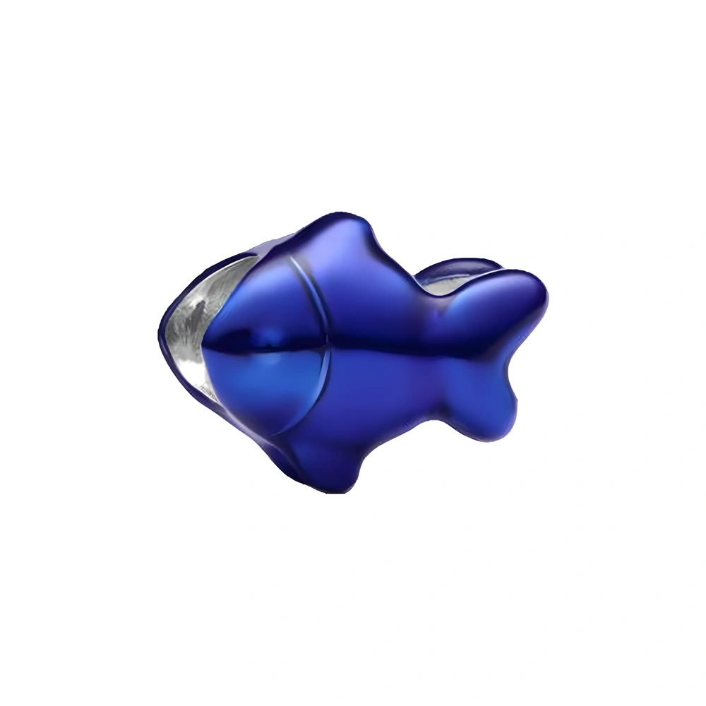 Fish sterling silver mini charm with blue enamel