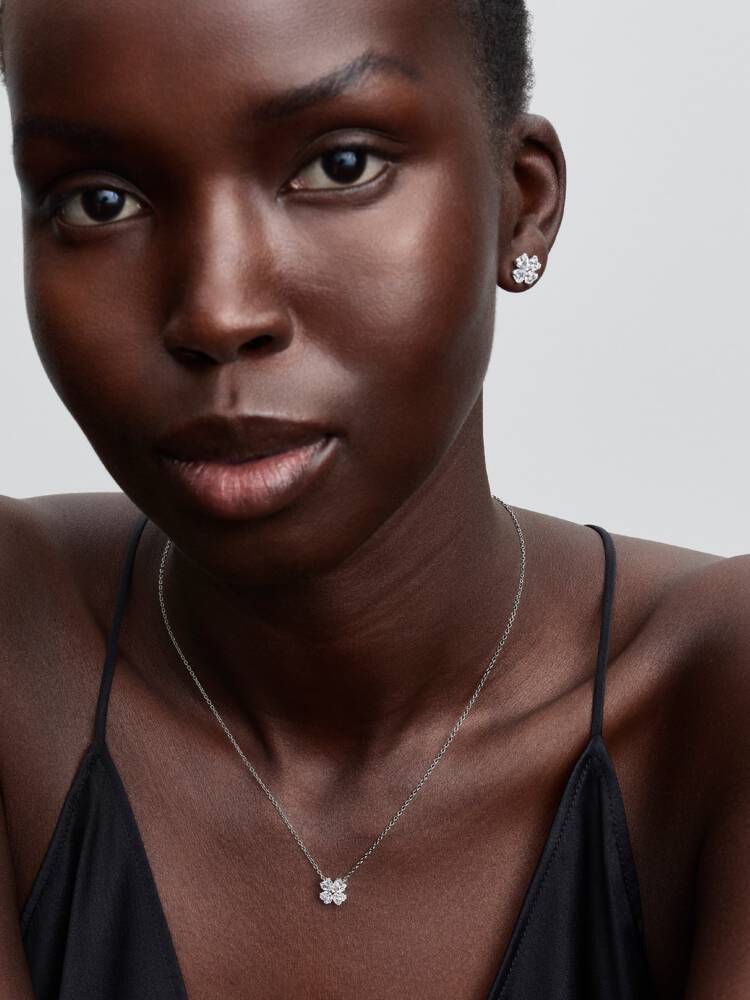 Clover sterling silver collier with clear cubic zi