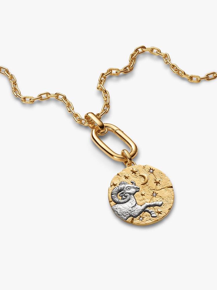 XL Aries sterling silver and 14k gold-plated medallion with clear cubic zirconia