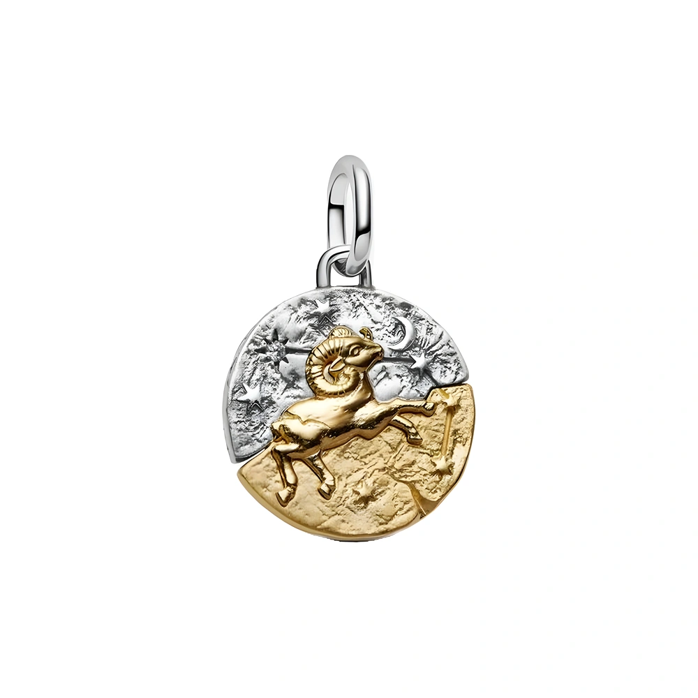 Aries sterling silver and 14k gold-plated medallion with clear cubic zirconia