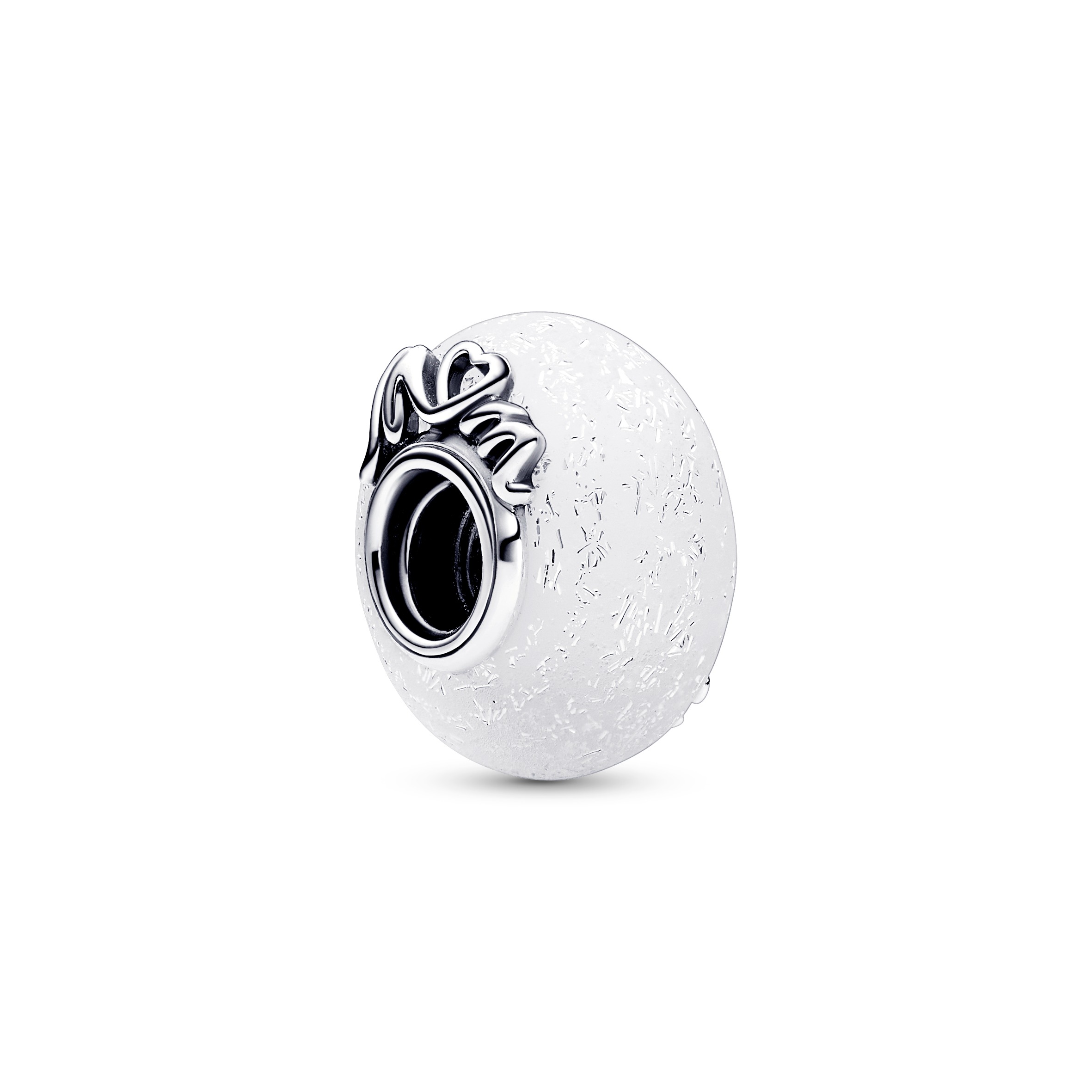 Mum sterling silver charm with dichroic and white Murano glass