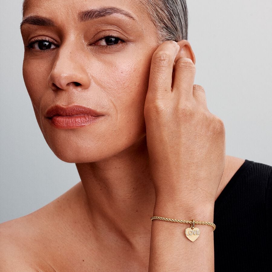 Engravable love heart 14k gold-plated dangle with 