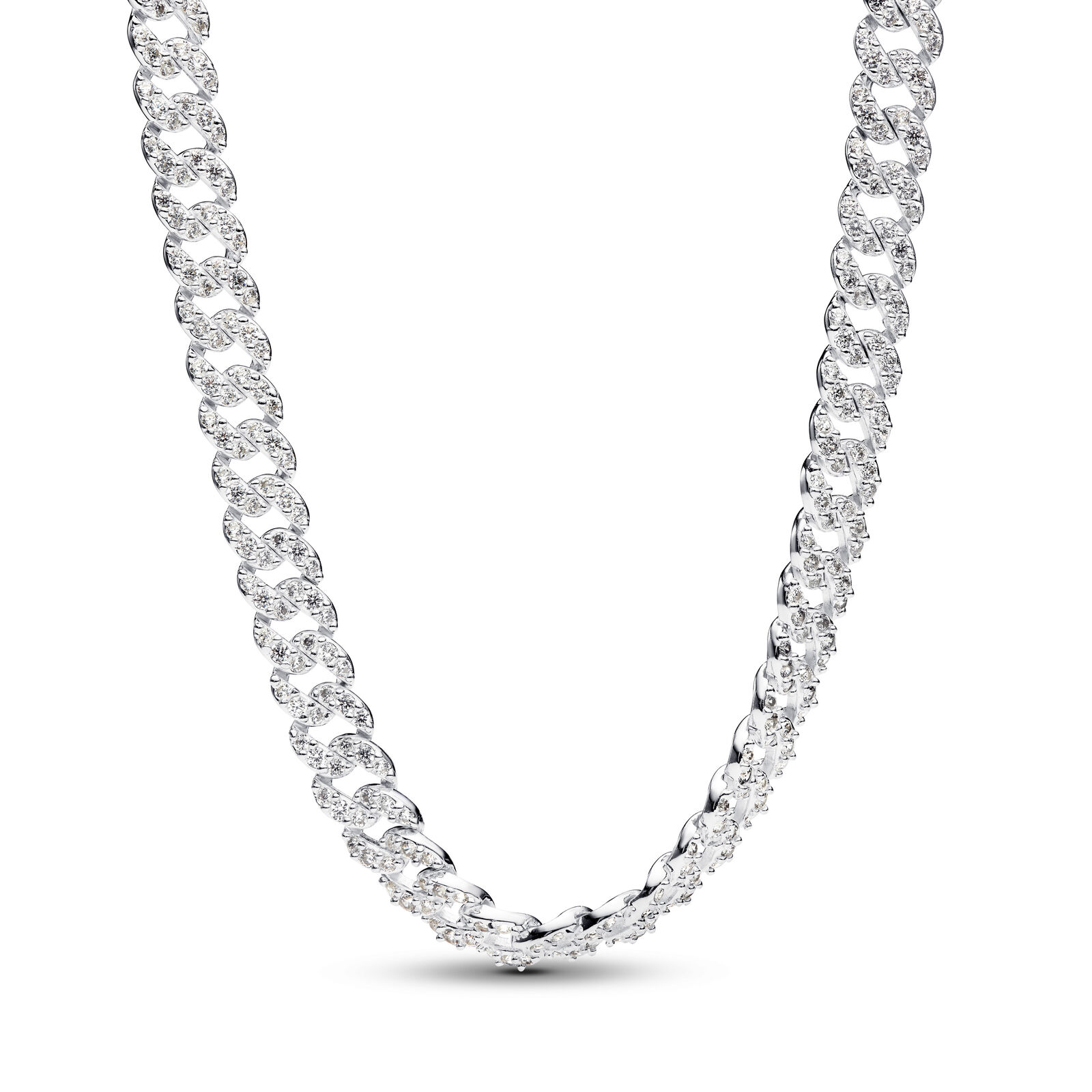 Cuban chain sterling silver necklace with clear cu