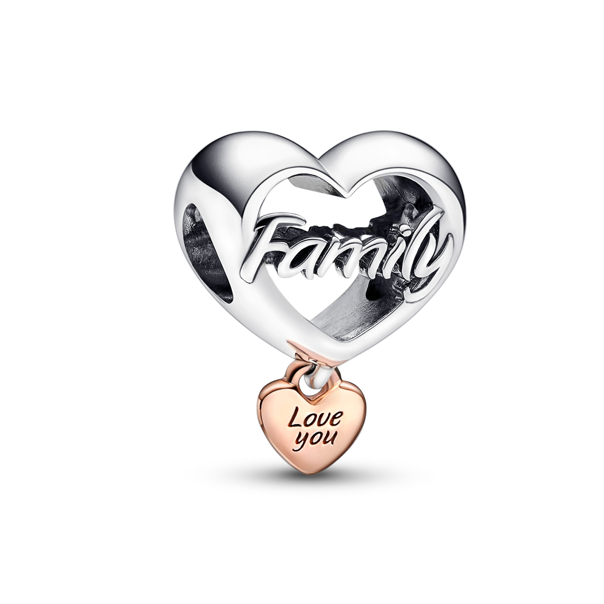 Family heart sterling silver and 14k rose gold-pla