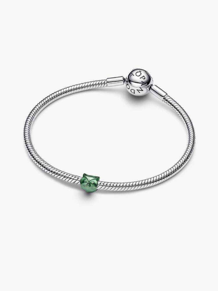 Owl sterling silver mini charm with green enamel