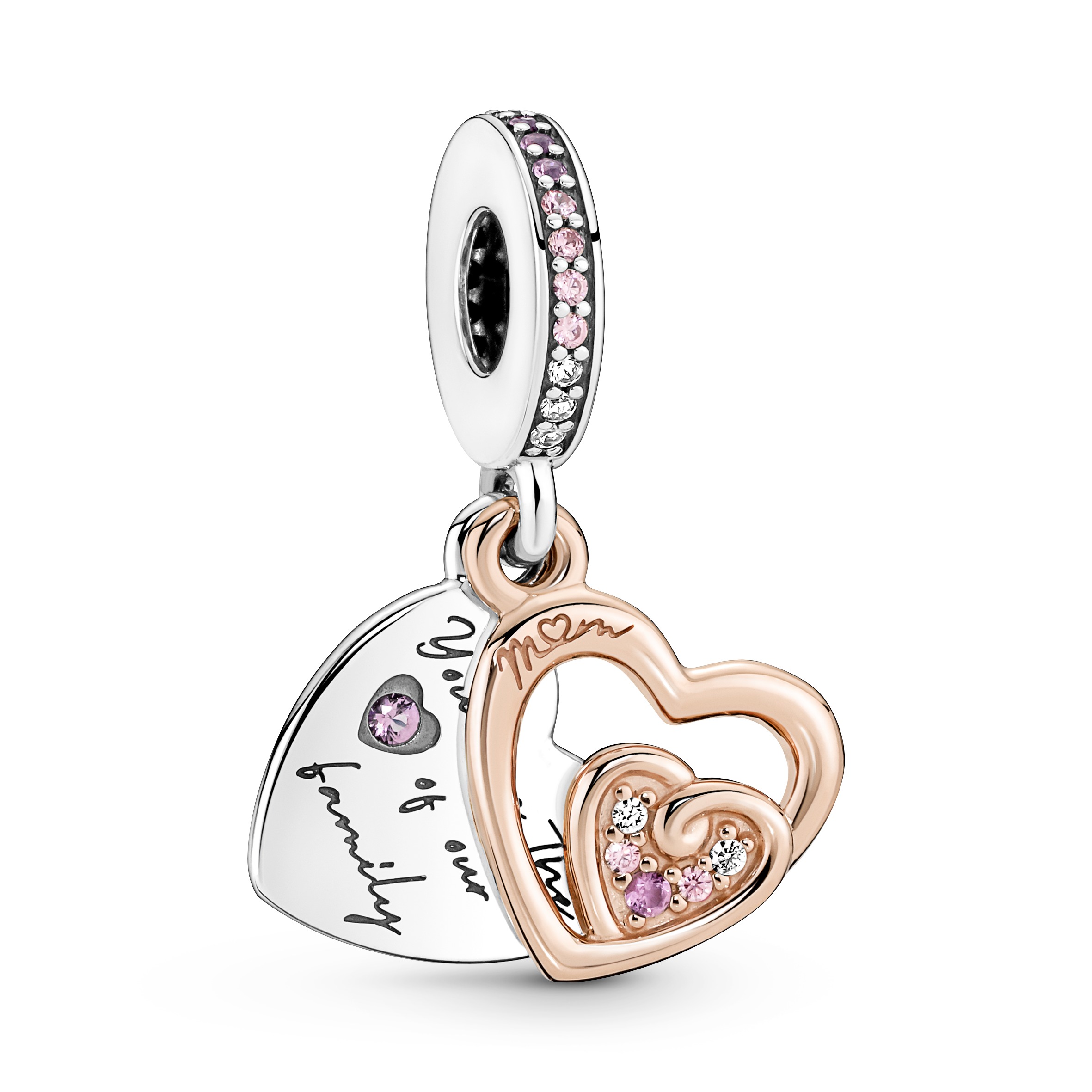 Double heart sterling silver and 14k rose gold-pla