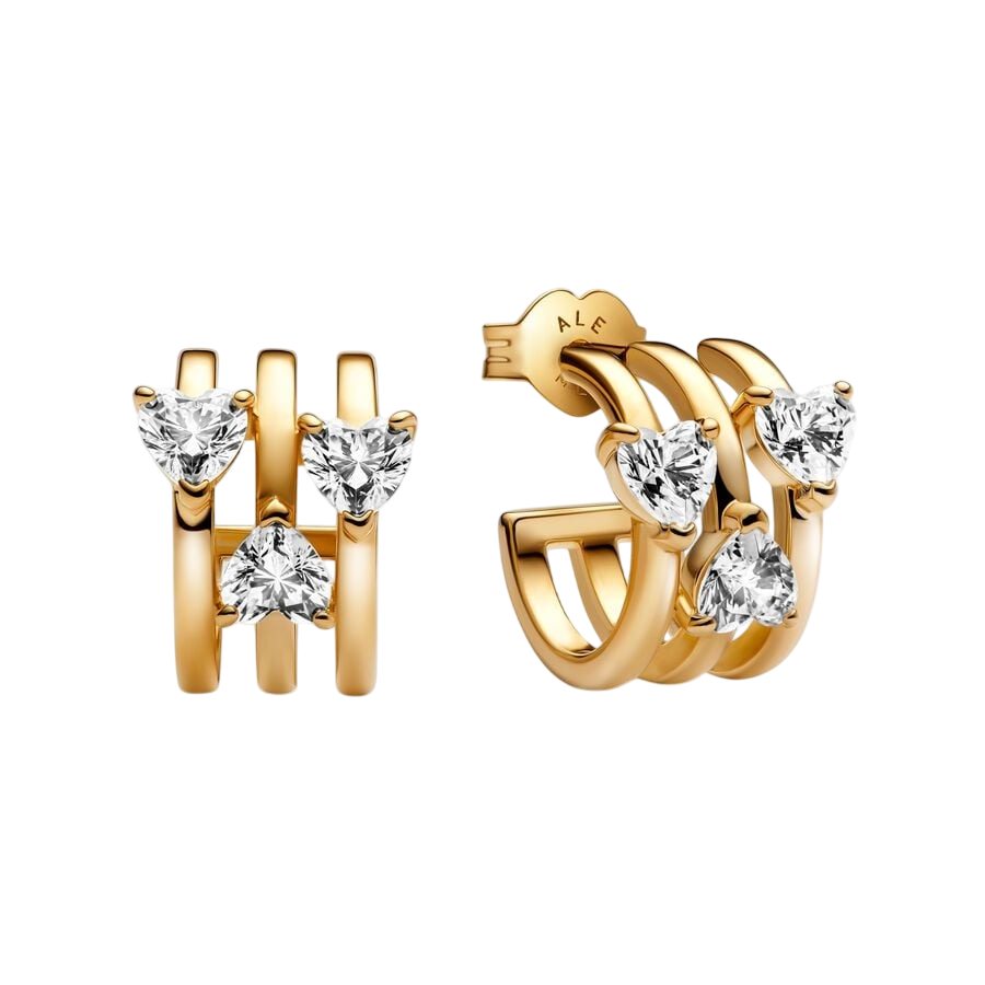 Hearts and lines 14k gold-plated hoop earrings wit